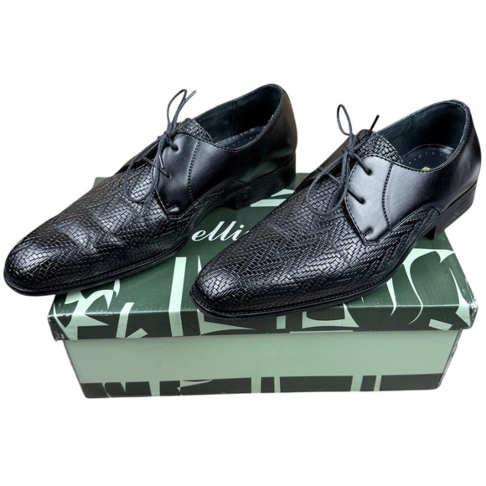 Delli Aldo Mens Size 7.5 Black Woven Texture Derby Dress Business Shoes M3-19157